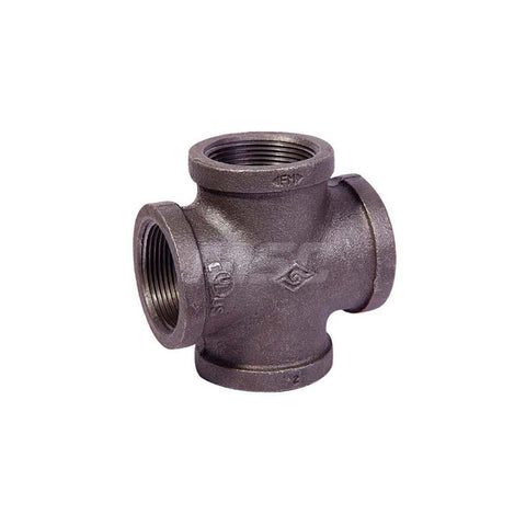 Black Pipe Fittings: Cross, 3", Threaded, Malleable Iron