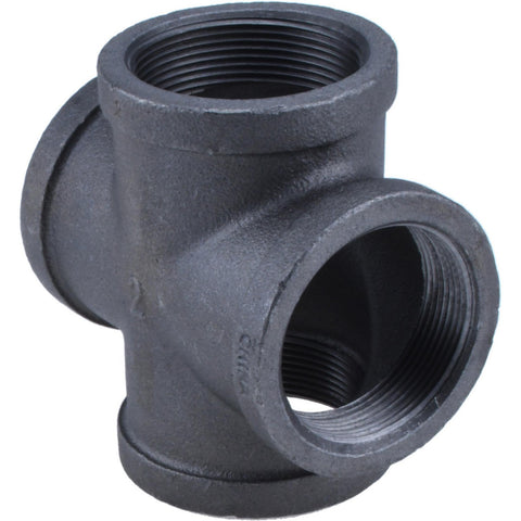 Black Pipe Fittings: Cross, 2", Threaded, Malleable Iron