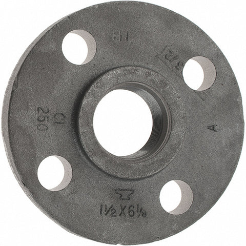 1-1/2" Pipe, 6-1/8" OD, 1-1/8" Hub Length, Iron Threaded Pipe Flange