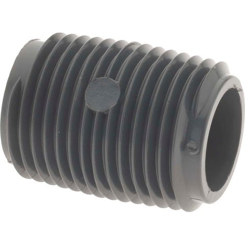 1/2" Pipe, 1-1/8" Long PVC Threaded Plastic Pipe Nipple