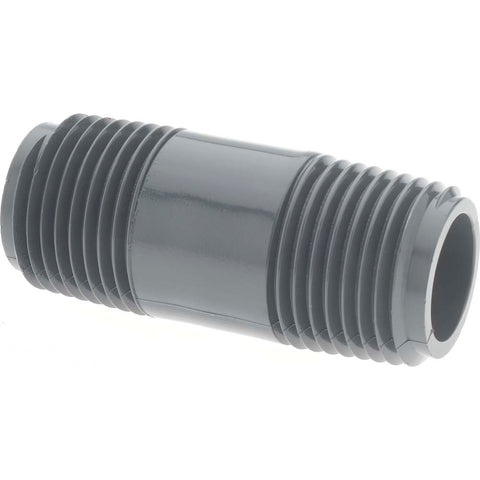 1/2" Pipe, 2" Long PVC Threaded Plastic Pipe Nipple
