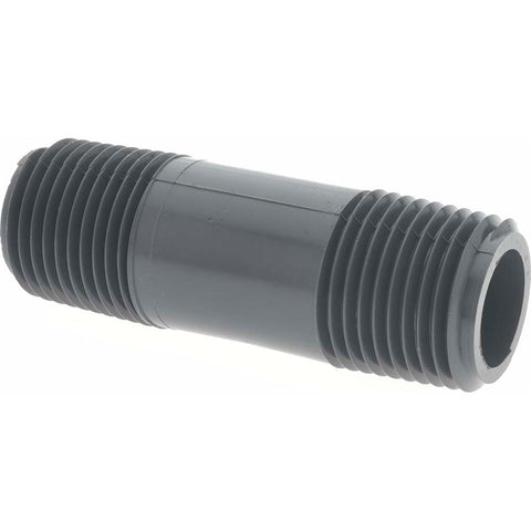 1/2" Pipe, 2-1/2" Long PVC Threaded Plastic Pipe Nipple