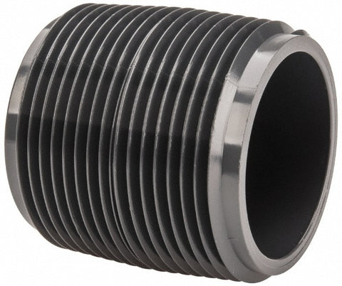 1-1/4" Pipe, 1-5/8" Long PVC Threaded Plastic Pipe Nipple