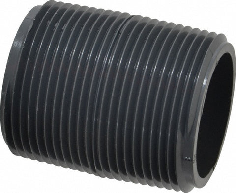 1-1/4" Pipe, 2" Long PVC Threaded Plastic Pipe Nipple