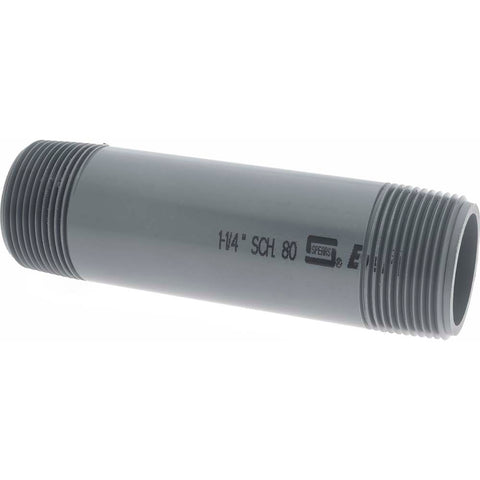 1-1/4" Pipe, 5-1/2" Long PVC Threaded Plastic Pipe Nipple