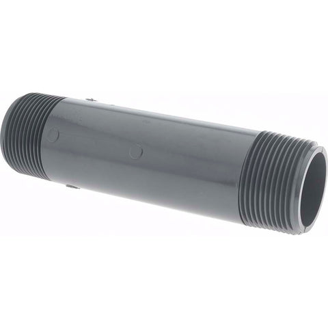 1-1/4" Pipe, 6" Long PVC Threaded Plastic Pipe Nipple