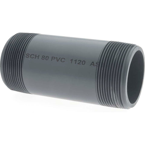 2" Pipe, 5" Long PVC Threaded Plastic Pipe Nipple