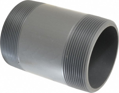4" Pipe, 6" Long PVC Threaded Plastic Pipe Nipple