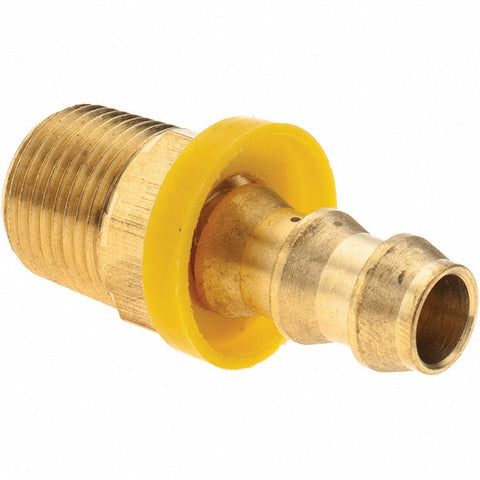 Barbed Push-On Hose Male Connector: 3/8" NPTF, Brass