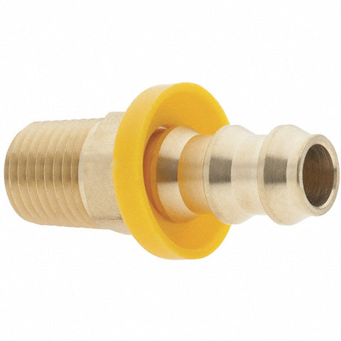 Barbed Push-On Hose Male Connector: 1/4" NPTF, Brass