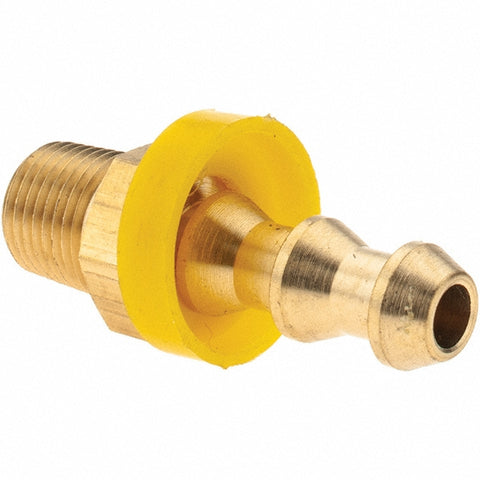 Barbed Push-On Hose Male Connector: 1/8" NPTF, Brass