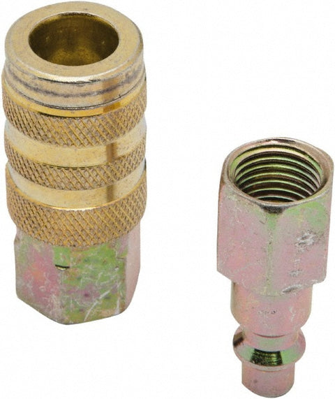 2 Piece 1/4" Body 1/4 NPT Steel Industrial Pneumatic Coupling Plug Set