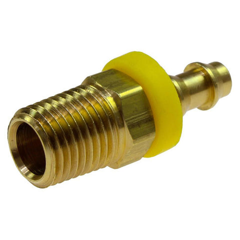 Barbed Push-On Hose Male Connector: 1/4" NPT, Brass, 1/4" Barb