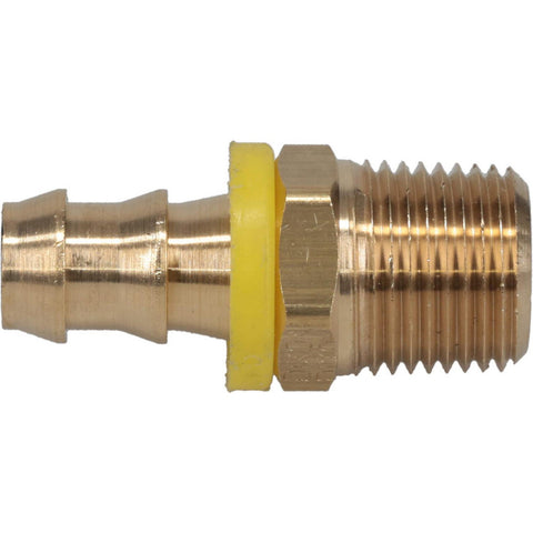 Barbed Push-On Hose Male Connector: 1/2" NPT, Brass, 1/2" Barb