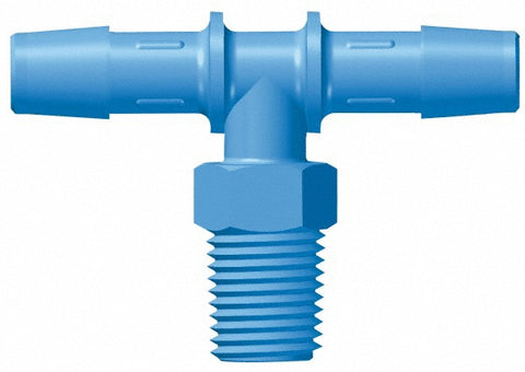 Barbed Tube Threaded Tee: 3/8" Barbs, 3/8" NPT