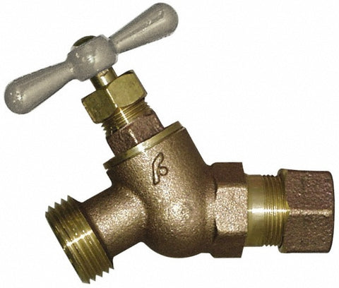 1/2" Pipe, 125 psi WOG Rating, Brass Hose Bibb, Stop Valve