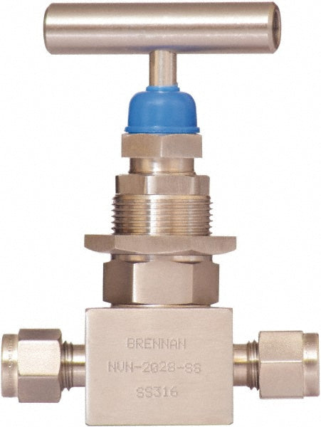 Needle Valve: Straight, 1/2" Pipe, NPT End, Stainless Steel Body, Polytetrafluoroethylene Seal