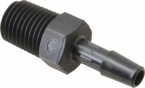 Barbed Tube Adapter: Single Barb, 1/4" Barb, 1/4" NPT
