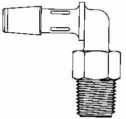 Barbed Tube Elbow: 1/4" Barbs, 3/4" NPT
