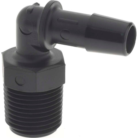 Barbed Tube Elbow: 3/8" Barbs, 3/8" NPT