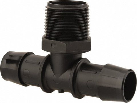 Barbed Tube Branch Tee: 3/4" Barbs, 3/4" NPT