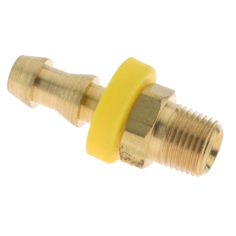Barbed Push-On Hose Male Connector: 1/8" NPTF, Brass, 1/4" Barb