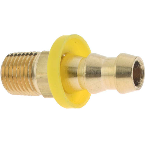 Barbed Push-On Hose Male Connector: 1/4" NPT, Brass, 3/8" Barb