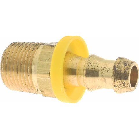 Barbed Push-On Hose Male Connector: 3/8" NPTF, Brass, 3/8" Barb