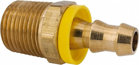 Barbed Push-On Hose Male Connector: 1/2" NPTF, Brass, 3/8" Barb