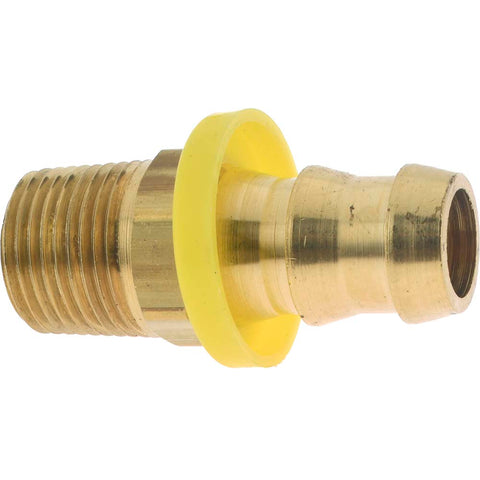Barbed Push-On Hose Male Connector: 3/8" NPTF, Brass, 1/2" Barb