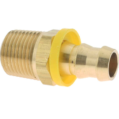 Barbed Push-On Hose Male Connector: 1/2" NPTF, Brass, 1/2" Barb