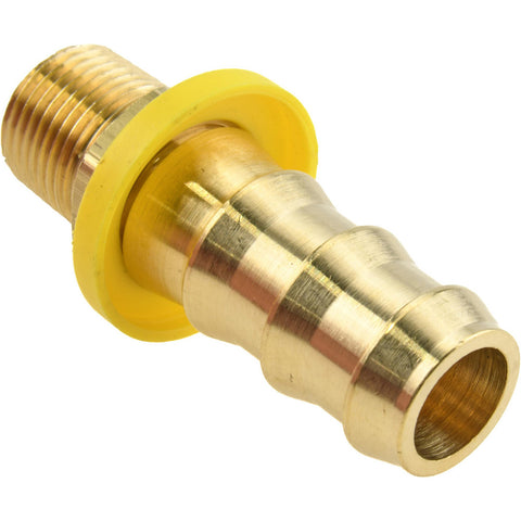 Barbed Push-On Hose Male Connector: 3/8" NPTF, Brass, 5/8" Barb