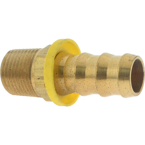 Barbed Push-On Hose Male Connector: 1/2" NPTF, Brass, 5/8" Barb