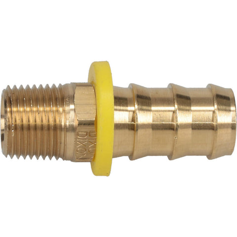 Barbed Push-On Hose Male Connector: 1/2" NPTF, Brass, 3/4" Barb