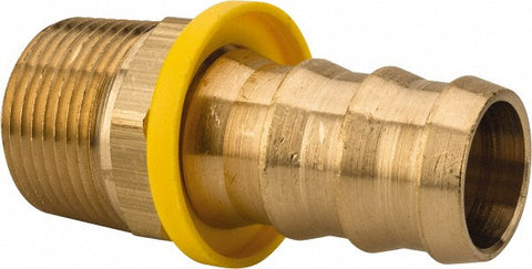 Barbed Push-On Hose Male Connector: 3/4" NPTF, Brass, 3/4" Barb
