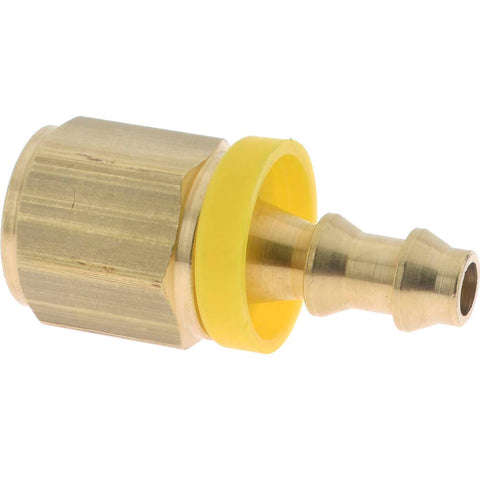 Barbed Push-On Hose Female Connector: 1/4" NPTF, Brass, 1/4" Barb