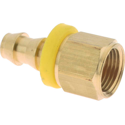 Barbed Push-On Hose Female Connector: 3/8" NPTF, Brass, 3/8" Barb