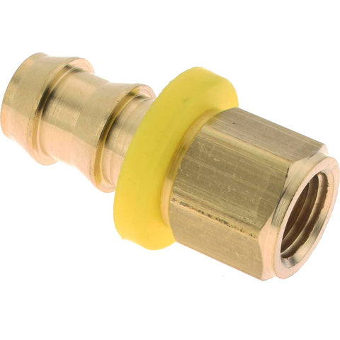 Barbed Push-On Hose Female Connector: 1/4" NPTF, Brass, 1/2" Barb