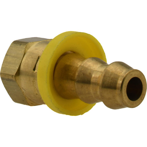 Barbed Push-On Hose Female Connector: 1/4" NPSM, Brass, 3/8" Barb