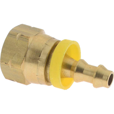 Barbed Push-On Hose Female Connector: 5/8" UNF, Brass, 1/4" Barb