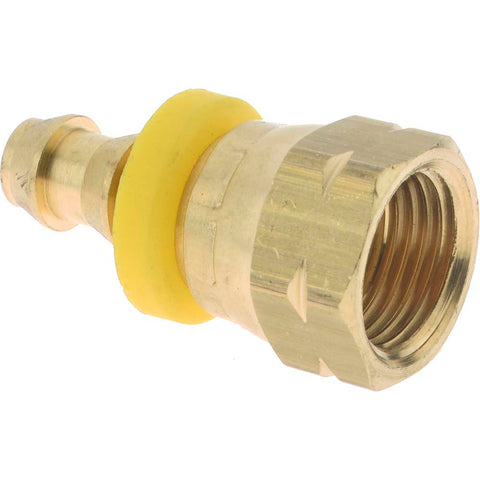 Barbed Push-On Hose Female Connector: 5/8" UNF, Brass, 5/16" Barb