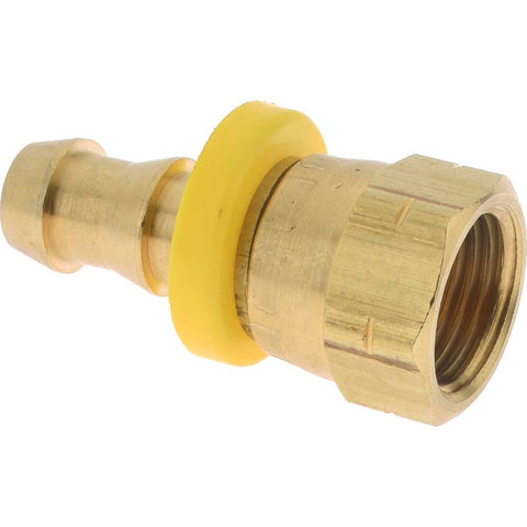 Barbed Push-On Hose Female Connector: 5/8" UNF, Brass, 3/8" Barb