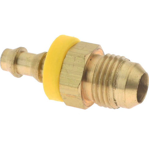 Barbed Push-On Hose Male Connector: 9/16" UNF, Brass, 1/4" Barb