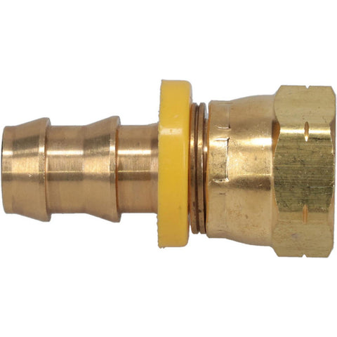 Barbed Push-On Hose Female Connector: 3/4" UNF, Brass, 1/2" Barb