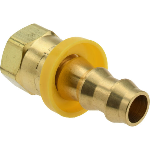 Barbed Push-On Hose Female Connector: 9/16" UNF, Brass, 3/8" Barb