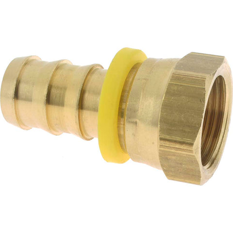 Barbed Push-On Hose Female Connector: 1-1/16" UNF, Brass, 3/4" Barb