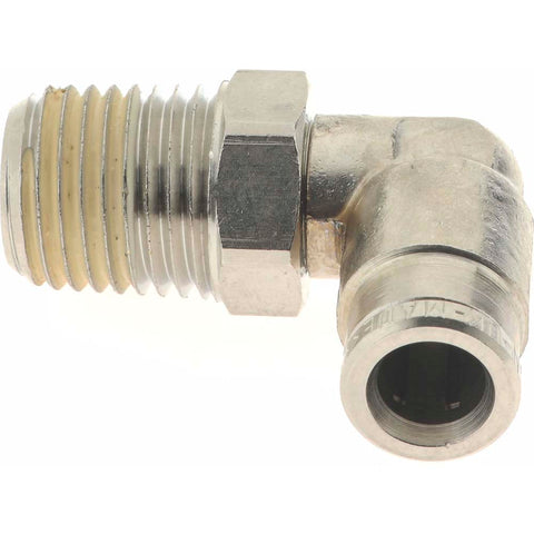 Push-to-Connect Tube x MNPT x Tube x Male Fitting: Swivel Elbow, NPTF, 1/4" OD