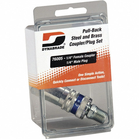 2 Piece 1/4" Body 1/4 NPT 150 psi Brass/Steel Industrial Pneumatic Coupling Plug Set