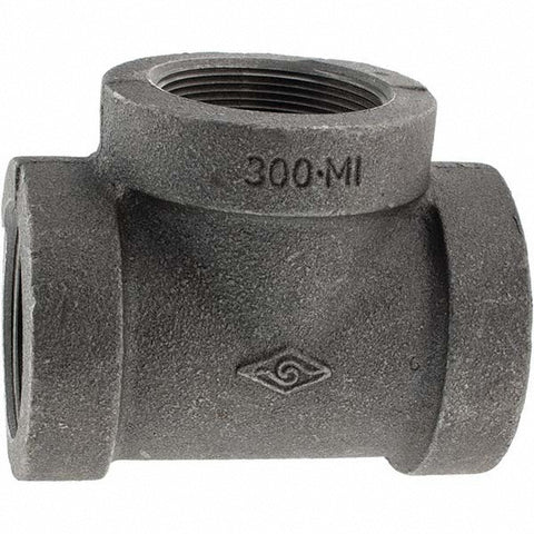 Black Pipe Fittings: Tee, 2", Threaded, Malleable Iron