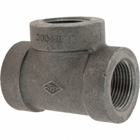 Black Pipe Fittings: Tee, 1", Threaded, Malleable Iron